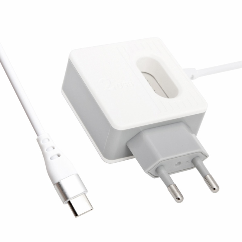 фото Сетевое зарядное устройство 2xusb с кабелем usb type-c borofone ba34 power essence - белое