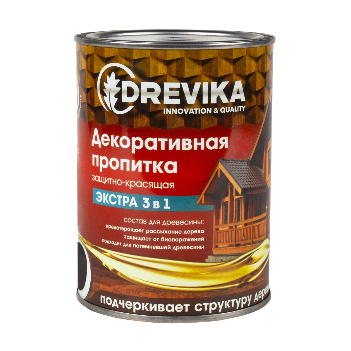 Декоративная пропитка для дерева Drevika Экстра 3 в 1, полуматовая, 0,8 л, палисандр пропитка декоративная для защиты древесины алкидная dufa woodtex палисандр 10 л