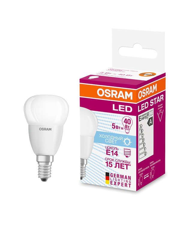 фото Светодиодные лампочки osram led clp40 fr 5w/840 230v e14, 10 штук