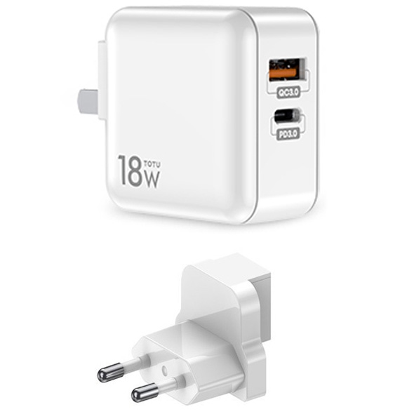 фото Сетевое зарядное устройство быстрое pd+qc 3.0 usb+usb type-c totu hty-0902000 белое