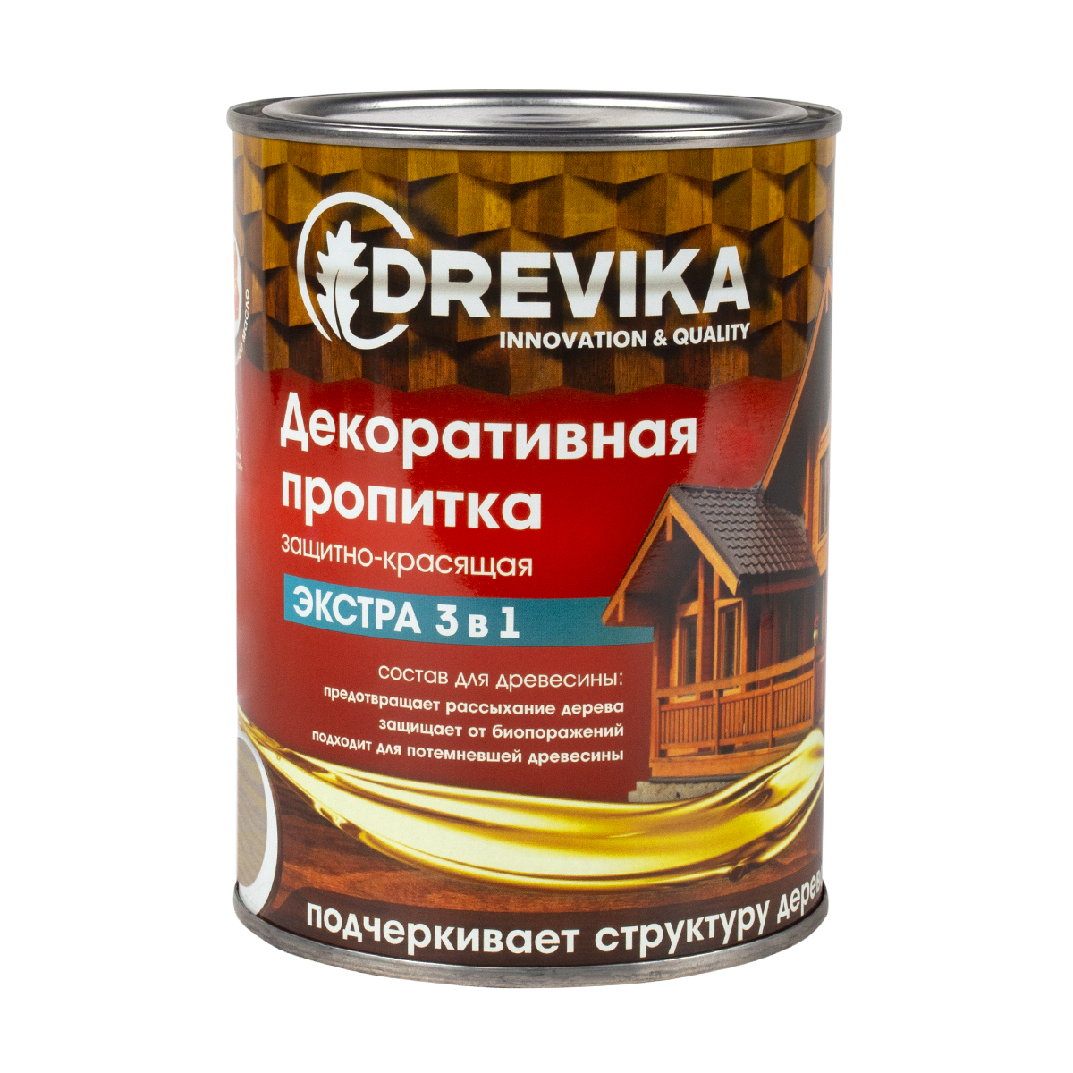 Декоративная пропитка для дерева Drevika Экстра 3 в 1, полуматовая, 0,8 л, ваниль