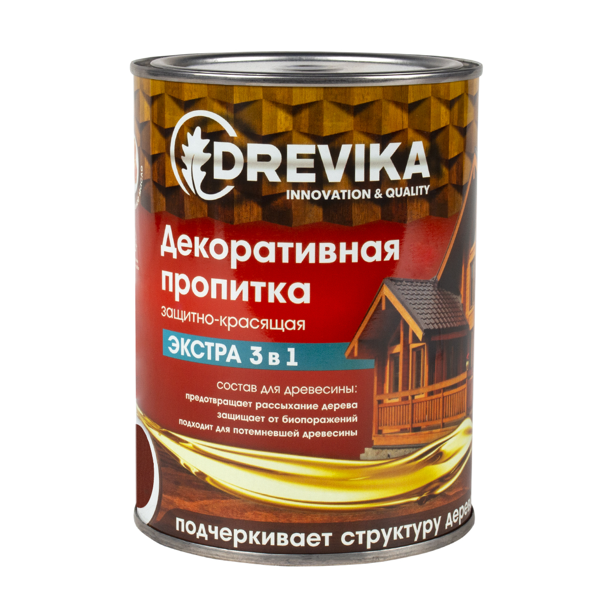 фото Декоративная пропитка для дерева drevika экстра 3 в 1, полуматовая, 0,8 л, красное дерево