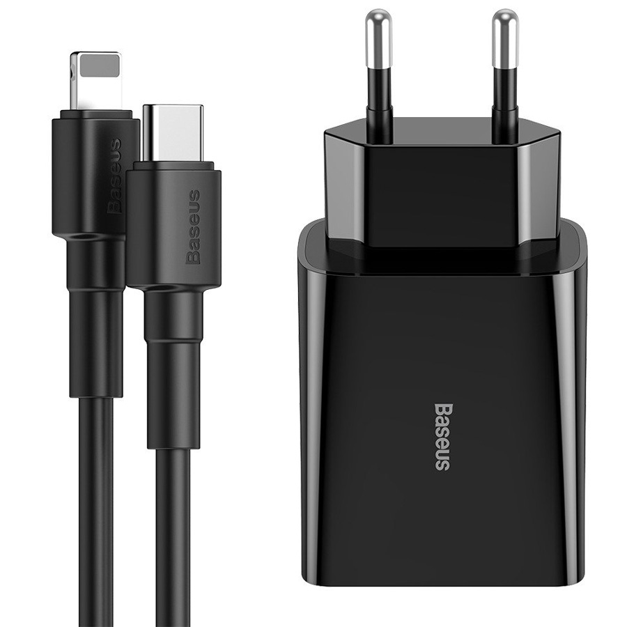 фото Сетевое зу pd usb type-c с кабелем lightning baseus speed mini pd - черное (tzccfs-x01)