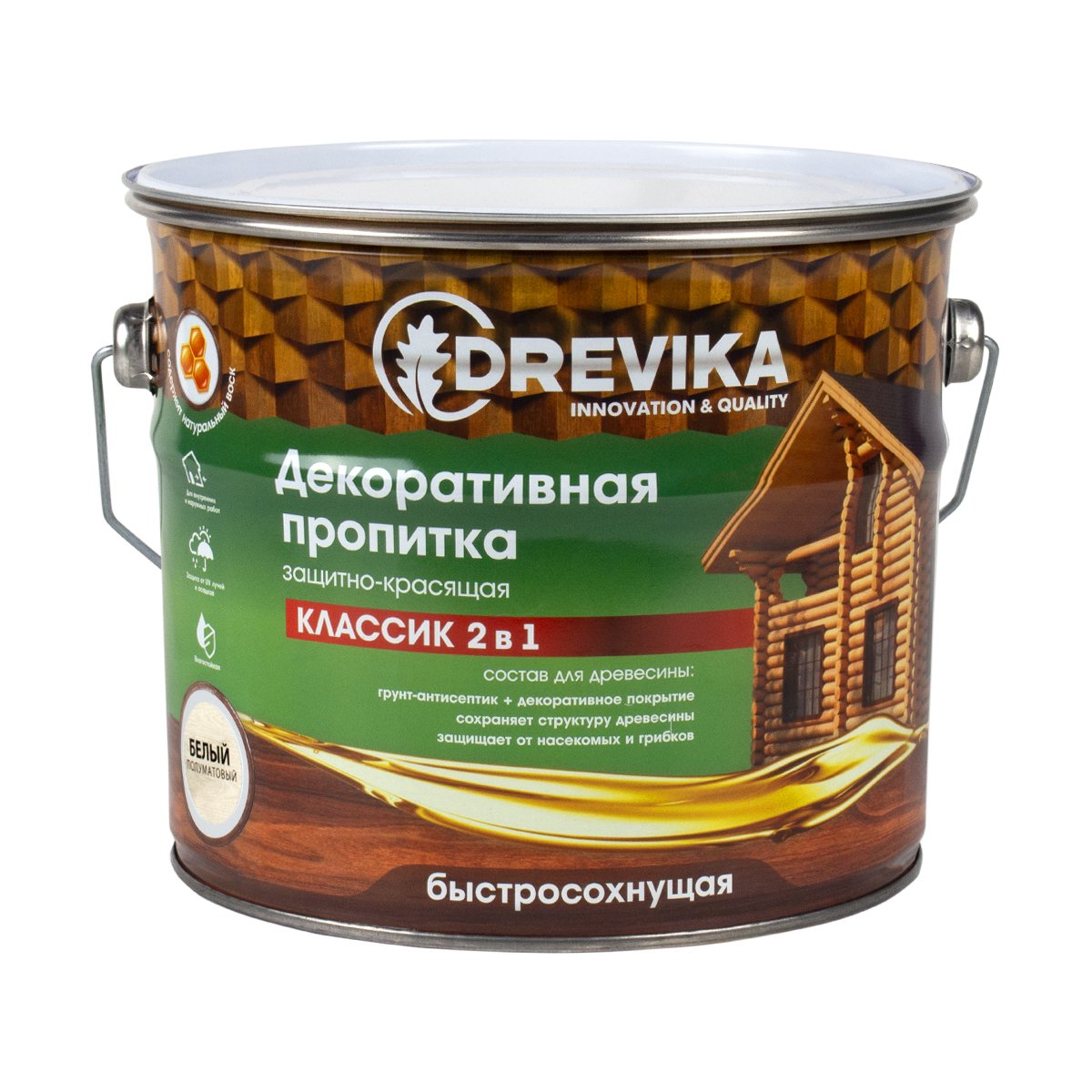 Декоративная пропитка для дерева Drevika Классик 2 в 1, полуматовая, 2,7 л, белая диронет юниор антигельминтик суспензия 15 мл