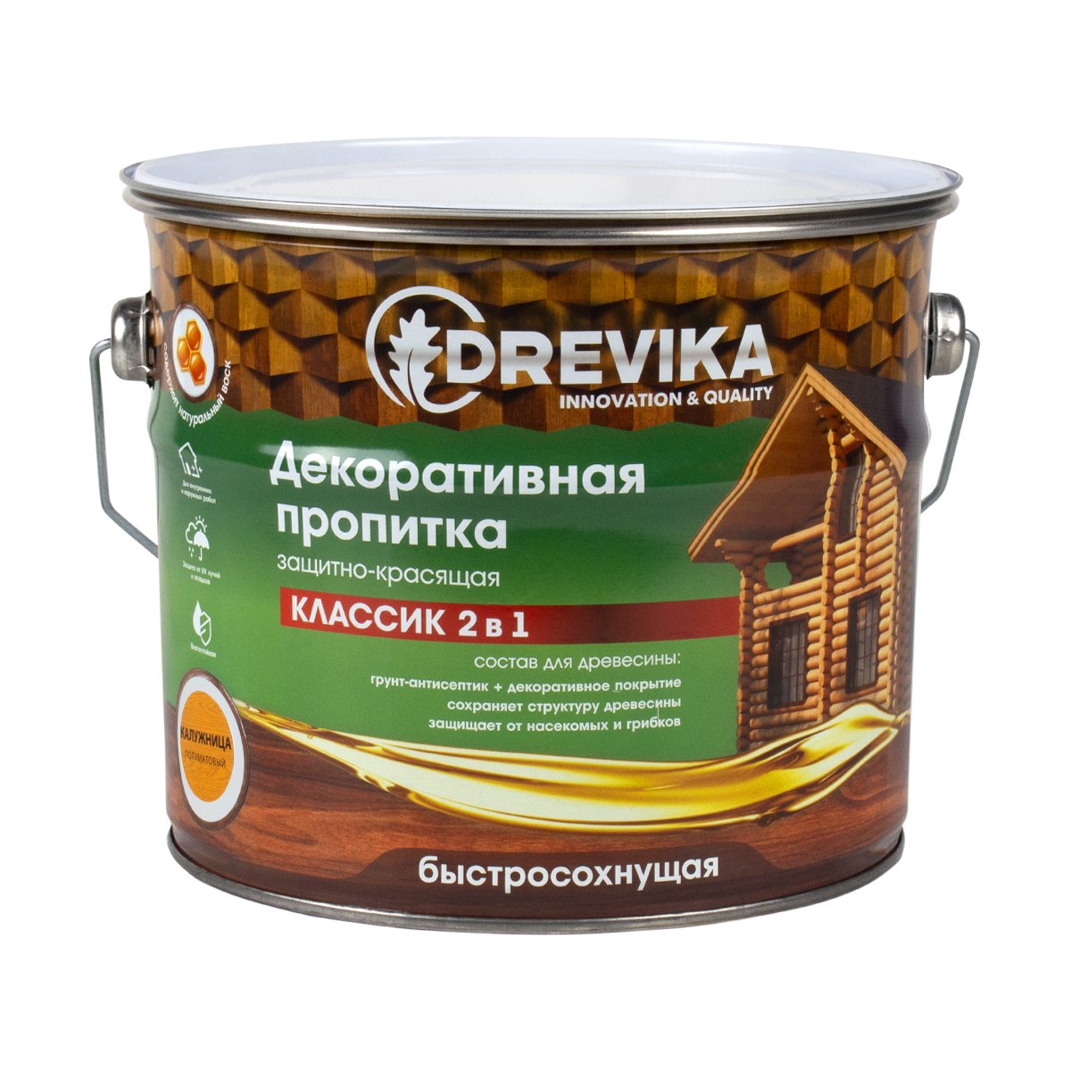 Декоративная пропитка для дерева Drevika Классик 2 в 1, полуматовая, 2,7 л, калужница диронет юниор антигельминтик суспензия 15 мл