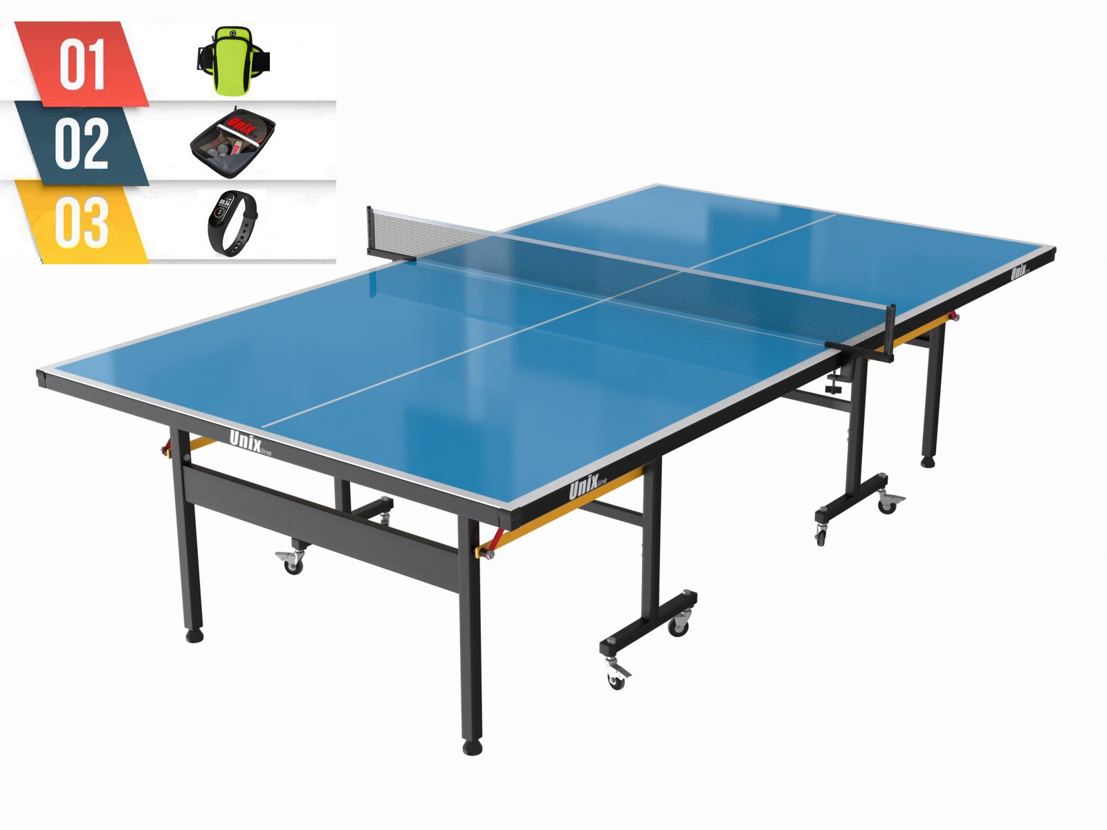 Всепогодный теннисный стол UNIX Line 6mm blue + набор для тенниса