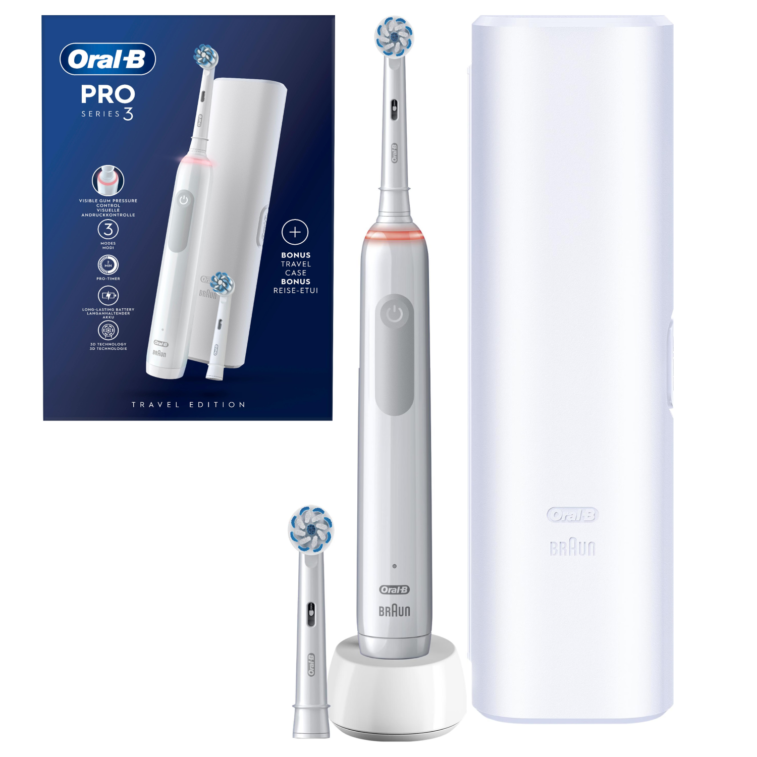 

Электрическая зубная щетка Oral-B Pro 3 Sensitive Clean White 2 heads белый, Pro 3 Sensitive Clean White 2 heads
