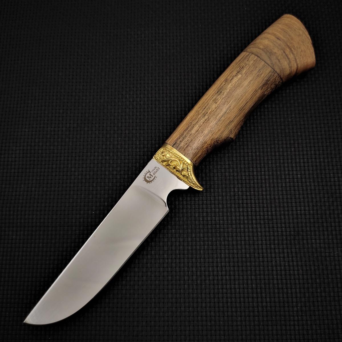 

Туристический охотничий нож Пластун Ворсма, сталь 65х13, амазаку, латунь, ручная работа, Серый;коричневый, 84450