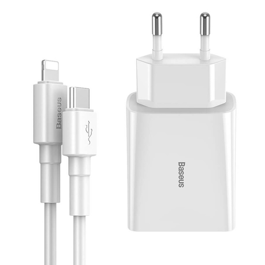 фото Сетевое зу pd usb type-c с кабелем lightning baseus speed mini pd - белое (tzccfs-x02)