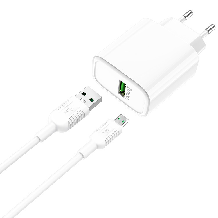 

Сетевое зарядное устройство быстрое QC 3.0 с кабелем micro USB Hoco C69A - Белое