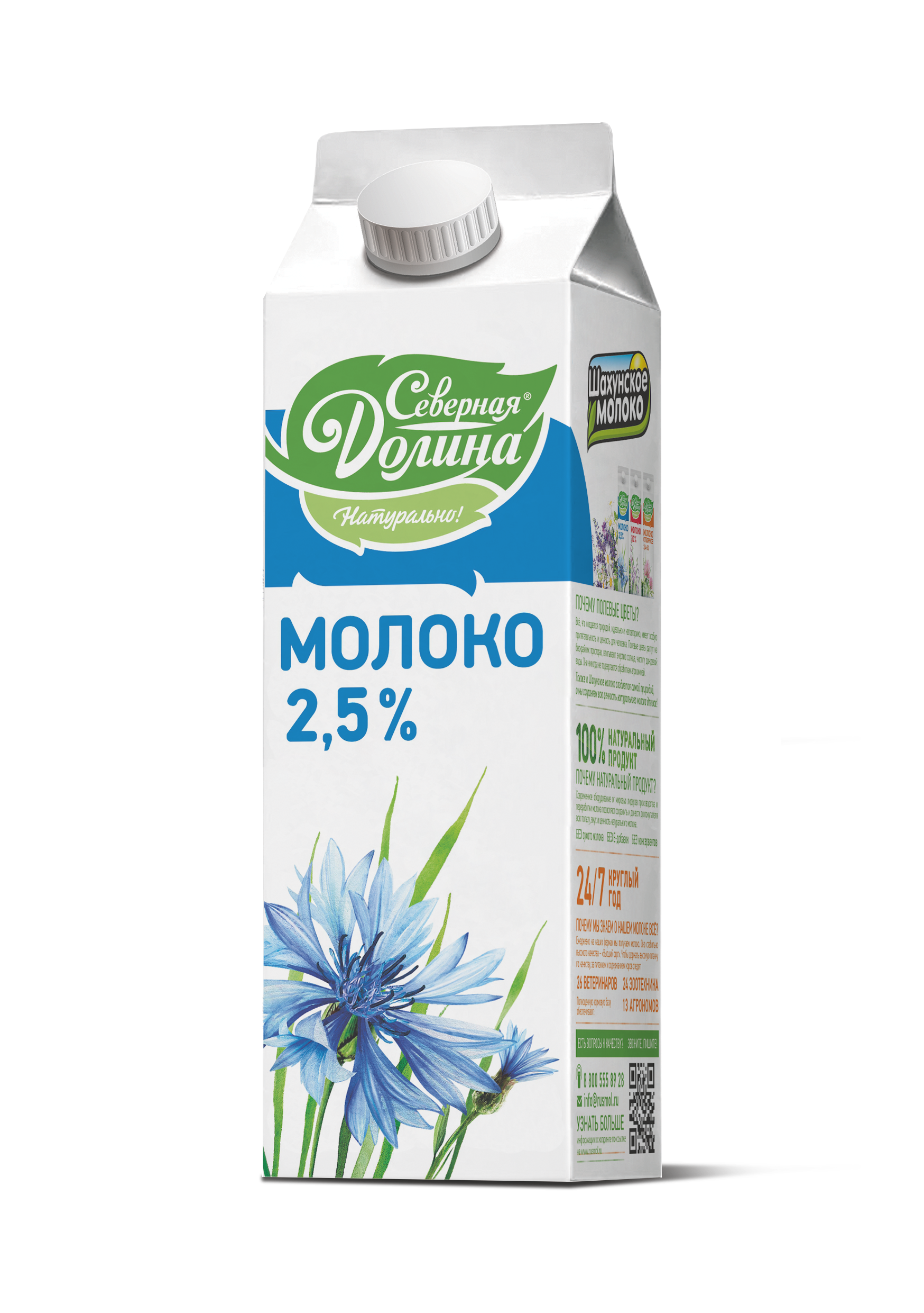 Молоко Северная Долина пастеризованное 2,5% 950 г бзмж