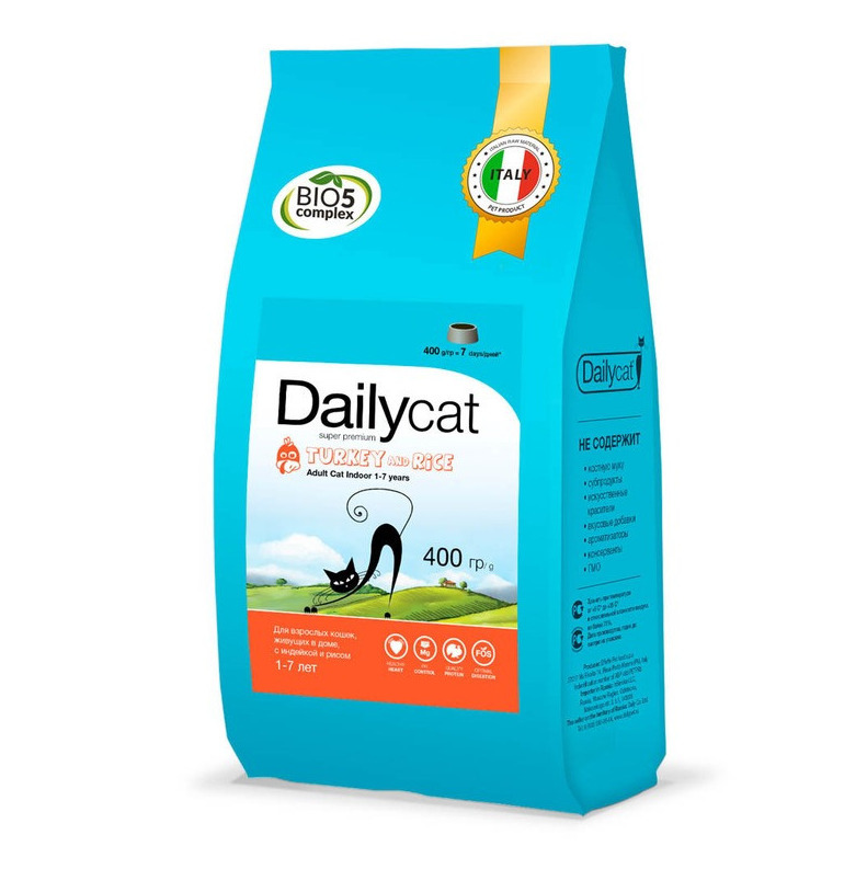 фото Сухой корм для кошек dailycat adult indoore turkey, индейка с рисом, 0.4кг