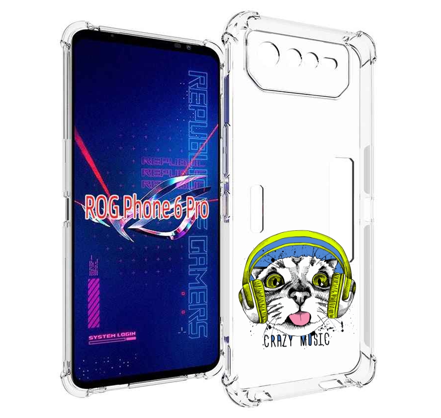 Чехол MyPads кошка в наушниках рисунок для Asus ROG Phone 6 Pro