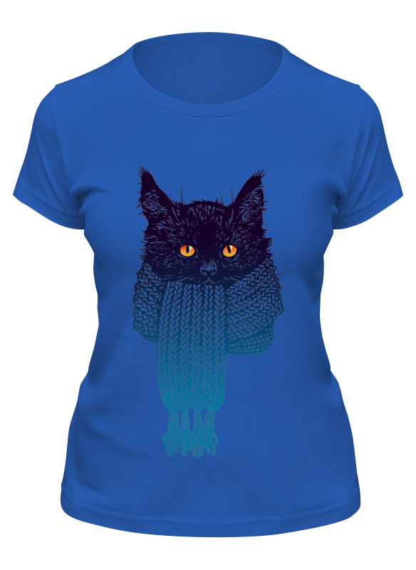 

Футболка женская Printio Кот в шарфе синяя XL, Синий, Кот в шарфе