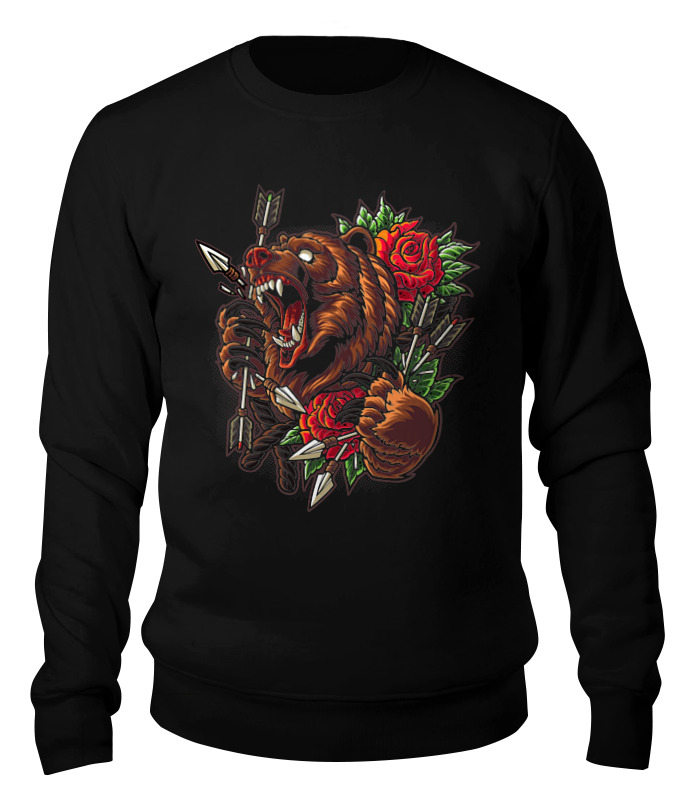 

Свитшот женский Printio bear&roses черный 2XL, bear&roses