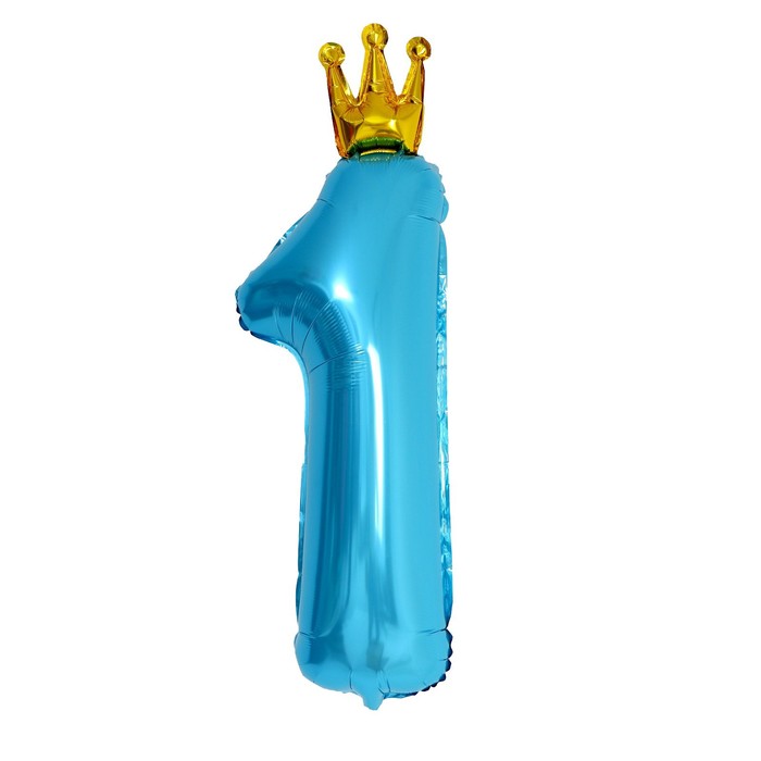 Шар фольгированный 32 Цифра 1 с короной, цвет голубой