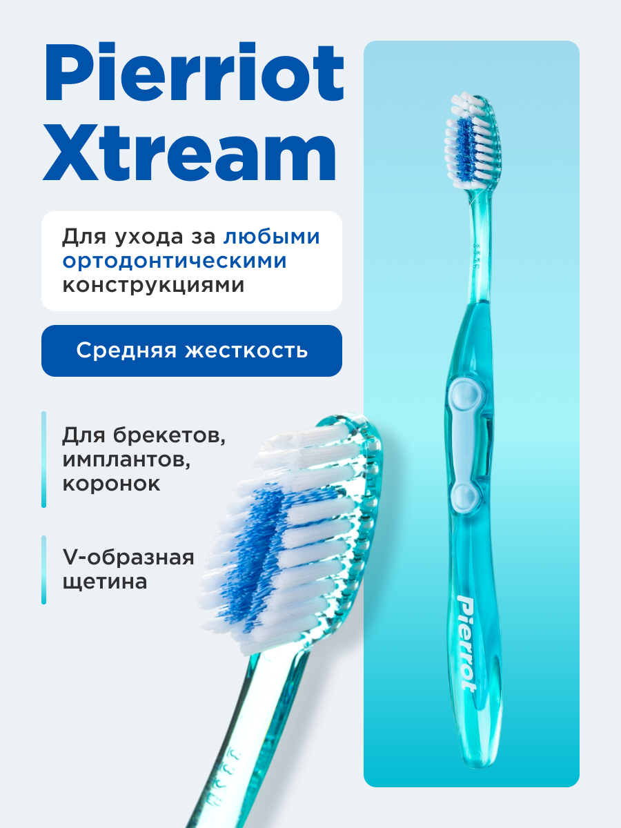 Зубная щетка Pierrot Specialist Xtreme Orthodontic Medium, голубая
