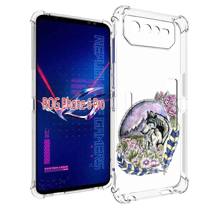 

Чехол MyPads нарисованный волк в цветах с перьями для Asus ROG Phone 6 Pro, Прозрачный, Tocco