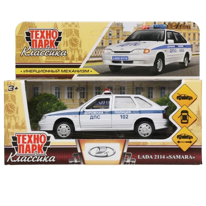 

Технопарк Машина LADA-2114 Samara Полиция 12 см металл 2114-12POL-WH с 3 лет, Серебристый