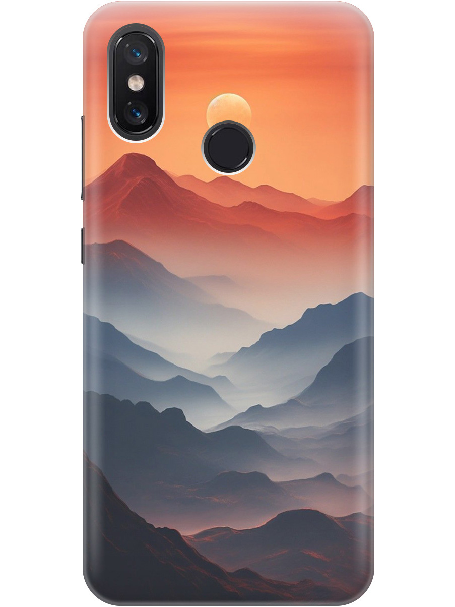 

Силиконовый чехол на Xiaomi Mi 8 с принтом "Луна над горами", Прозрачный;оранжевый;черный, 718409910