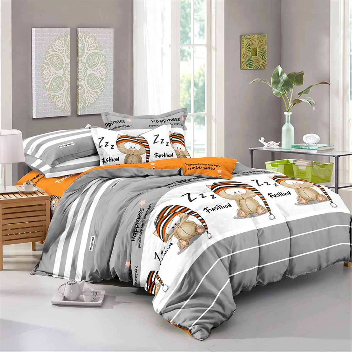 

Комплект постельного белья Mercury Home Спящий кот 2-спальный серый, Спящий кот