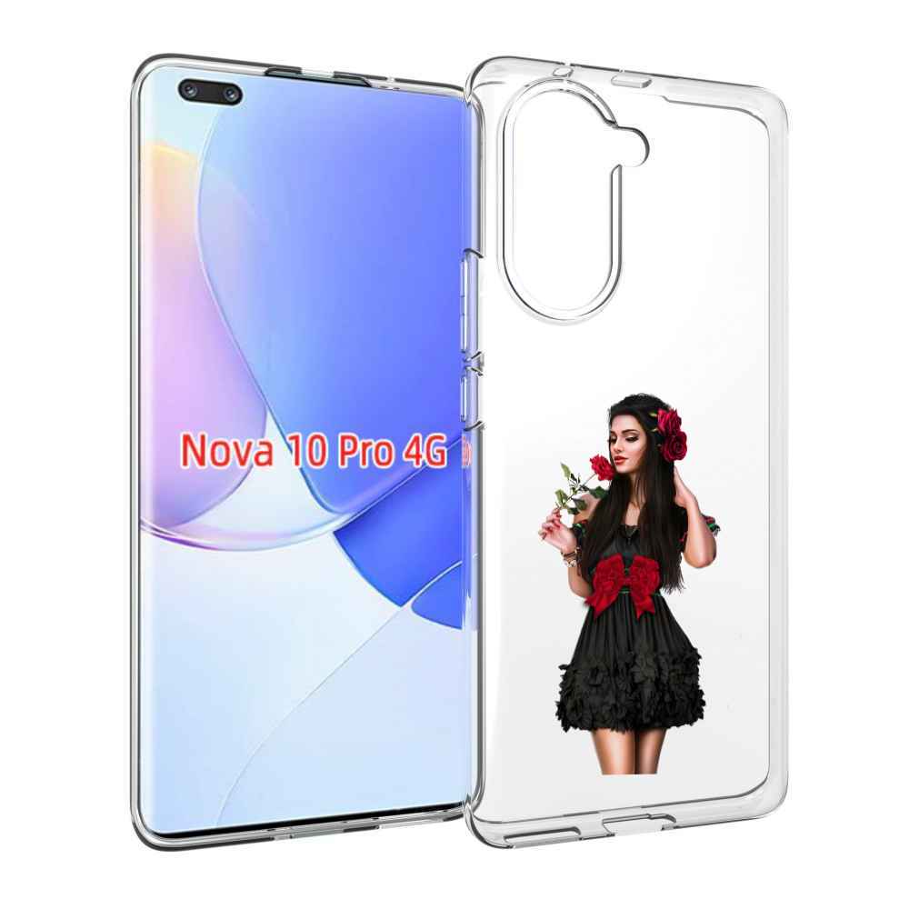 Чехол MyPads девушка-в-черном-платье-с-розой женский для Huawei Nova 10 Pro противоударный