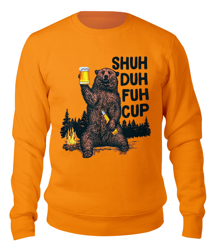 

Свитшот унисекс Printio Shuh duh fuh cup bear drinking beer camping оранжевый L, Shuh duh fuh cup bear drinking beer camping
