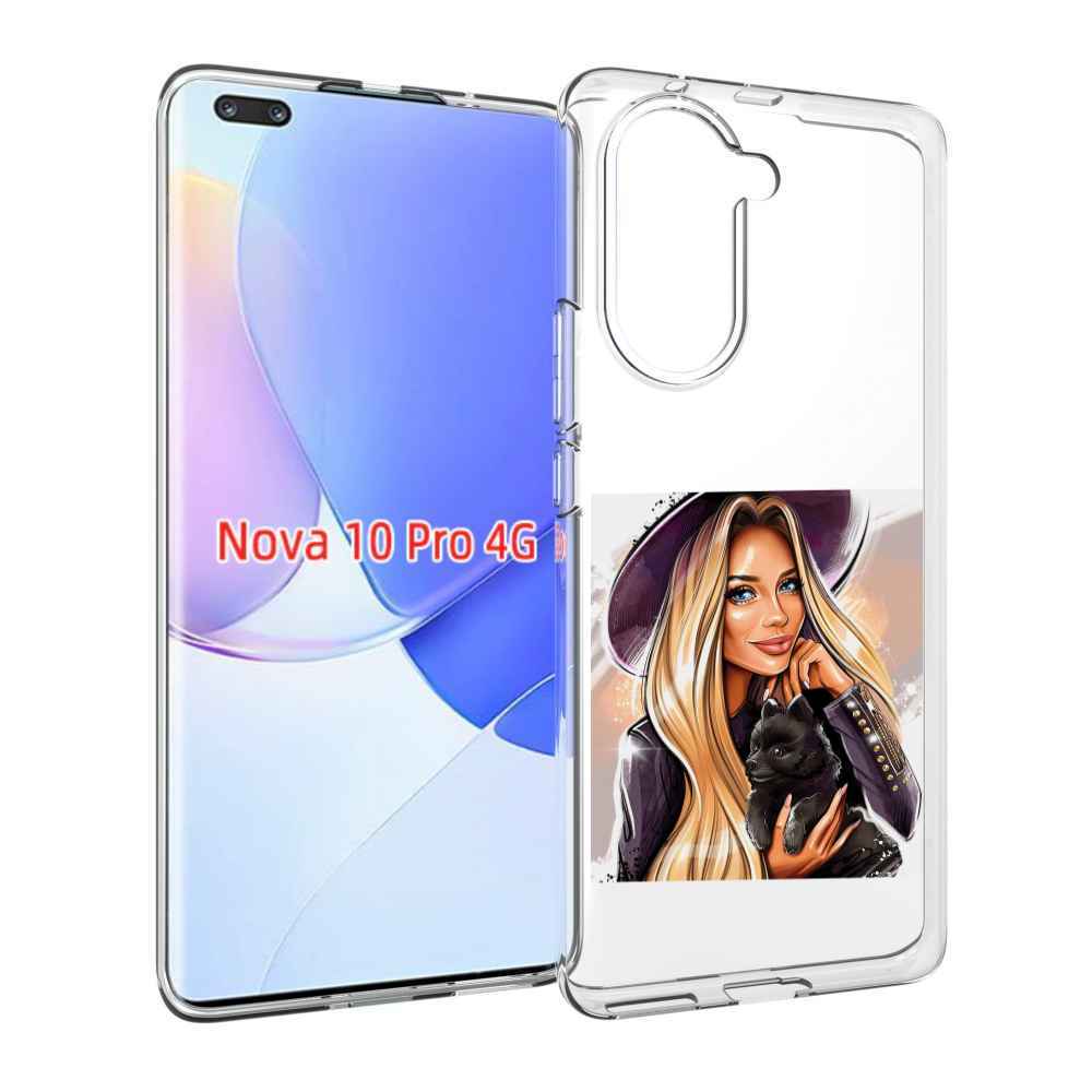 Чехол MyPads девушка-с-черным-щенком женский для Huawei Nova 10 Pro противоударный