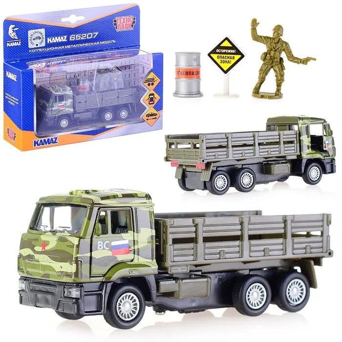 

Технопарк Машина KAMAZ 12 см металл + фигурка и бочка SB-16-89-B3+PARTS-WB с 3 лет, Зеленый
