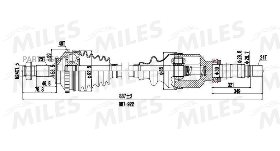 

MILES GC02094 Привод в сборе правый PEUGEOT 206 2.0 99- (ABS) (GKN 303217) GC02094