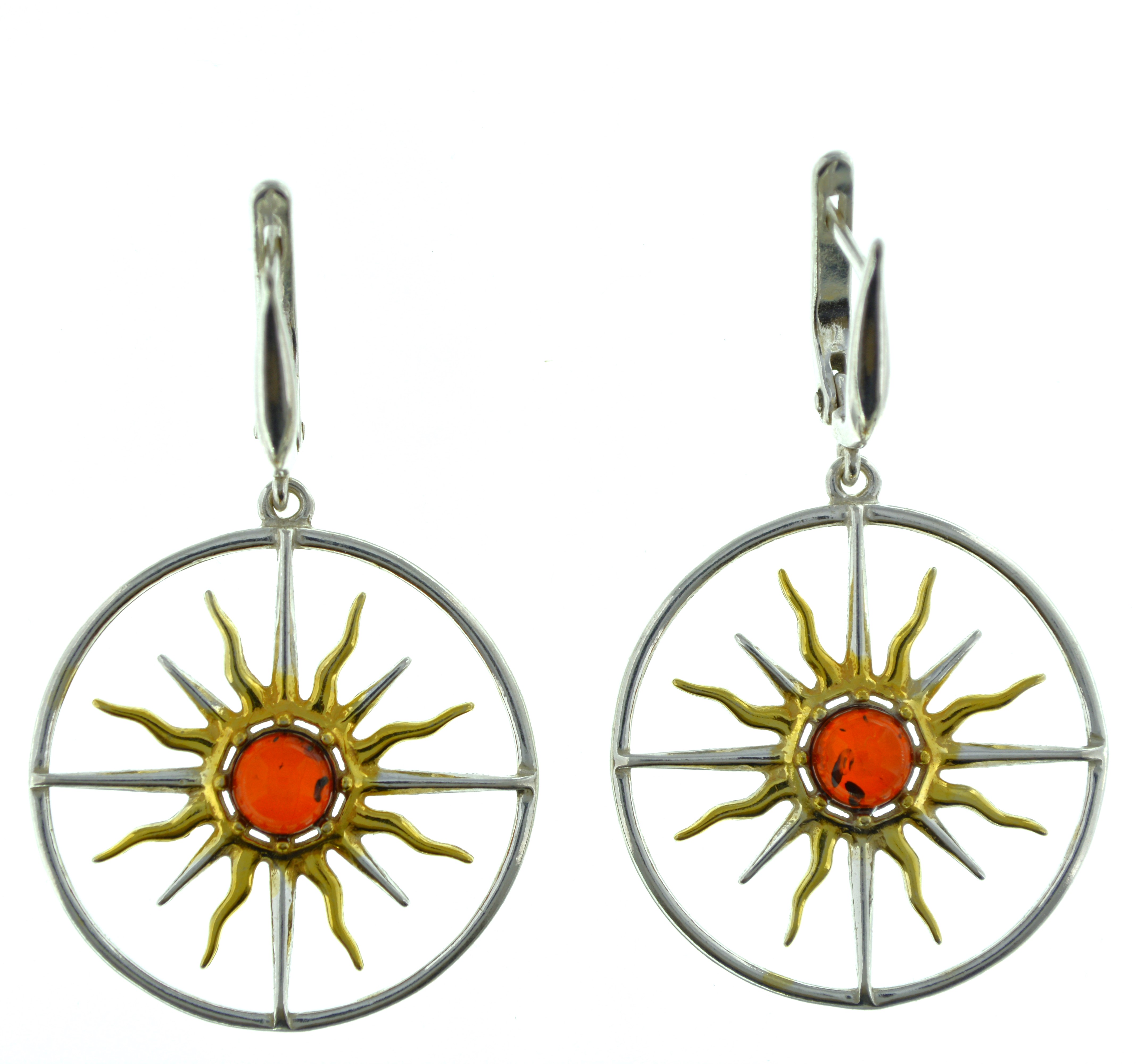 

Серьги подвески из серебра TwoZi планета Солнце, янтарь, планета Солнце
