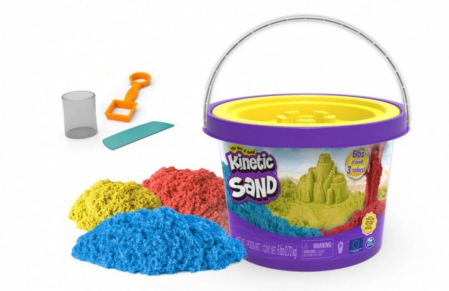 фото Кинетический песок kinetic sand ведерко, (3 цвета и 3 инструмента)