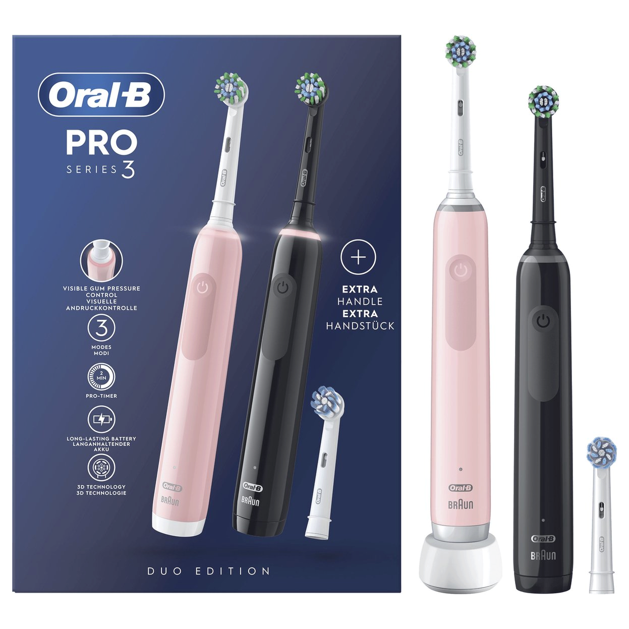 Электрическая зубная щетка Oral-B Pro 3 3900 Cross Action 3 heads розовый, черный