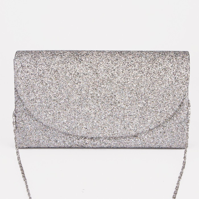 

Клатч, отдел на клапане, длинная цепь, цвет тёмно-серый