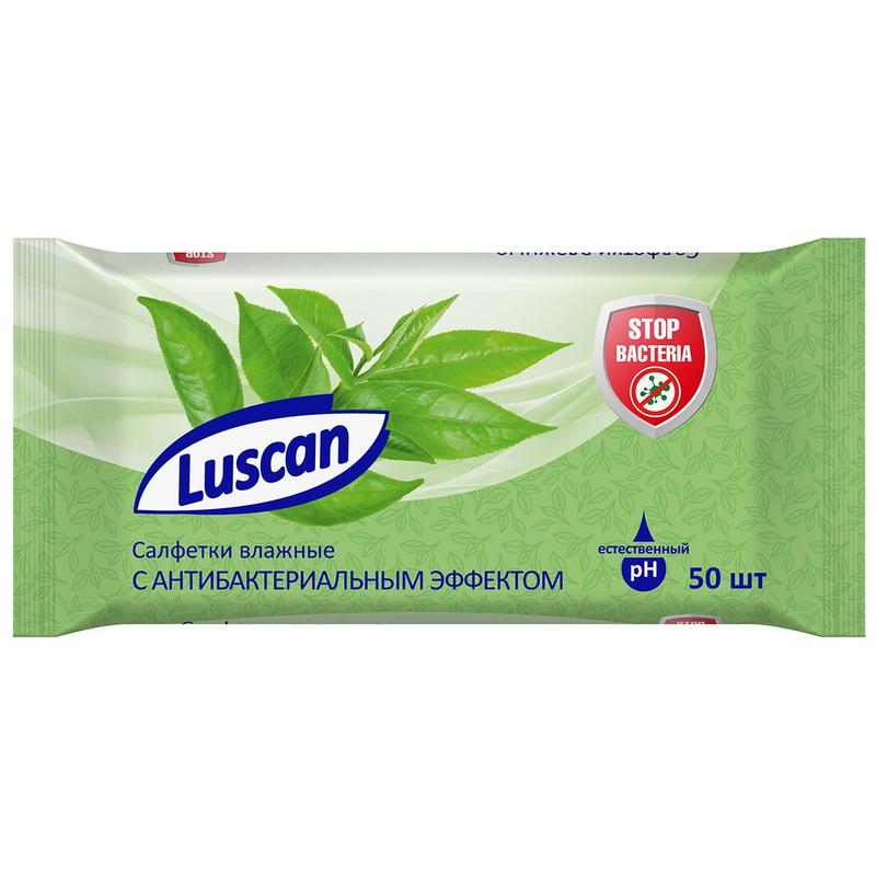 Влажные салфетки антибактериальные Luscan 50 штук в упаковке, 1027671