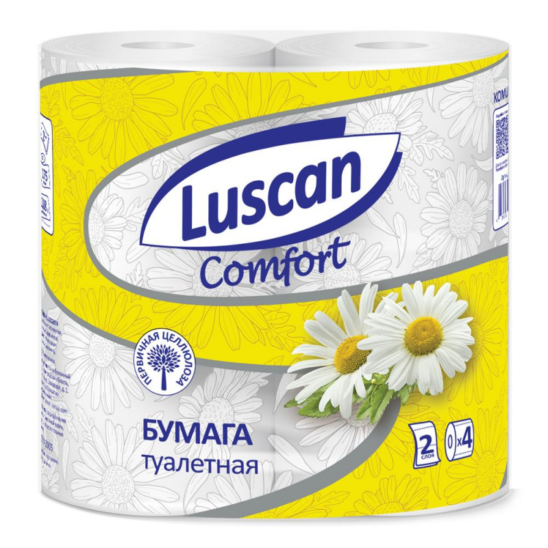 Бумага туалетная Luscan Comfort 2-слойная белая с ароматом ромашки 4 рулона туалетная бумага aro белая 2 слоя 4шт