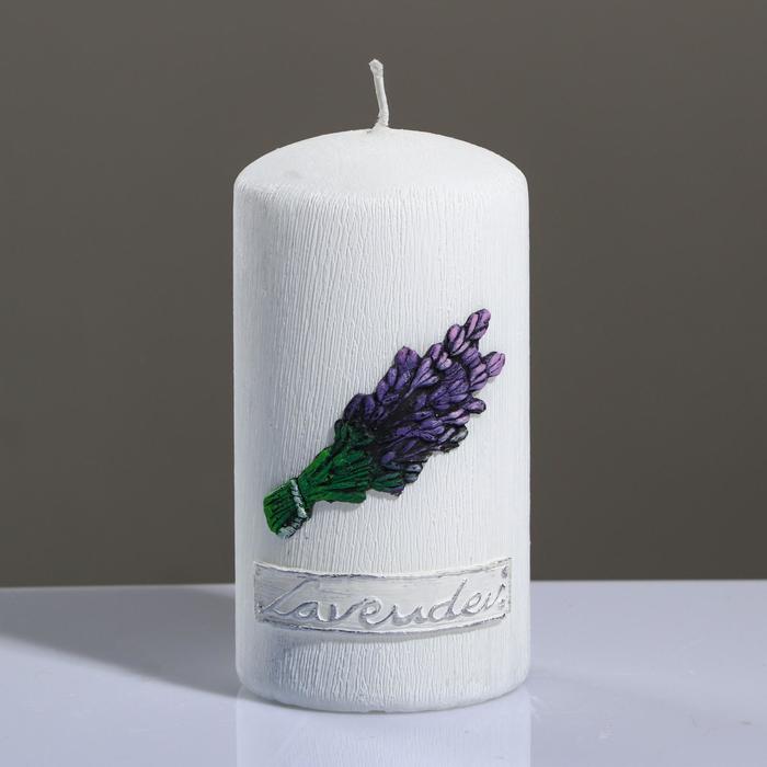 фото Свеча - цилиндр "лавандовый край", 7×13 см, белый trend decor candle