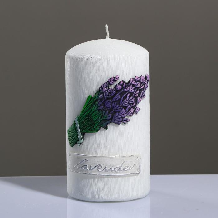 фото Свеча - цилиндр "лавандовый край", 8×15 см, белый trend decor candle