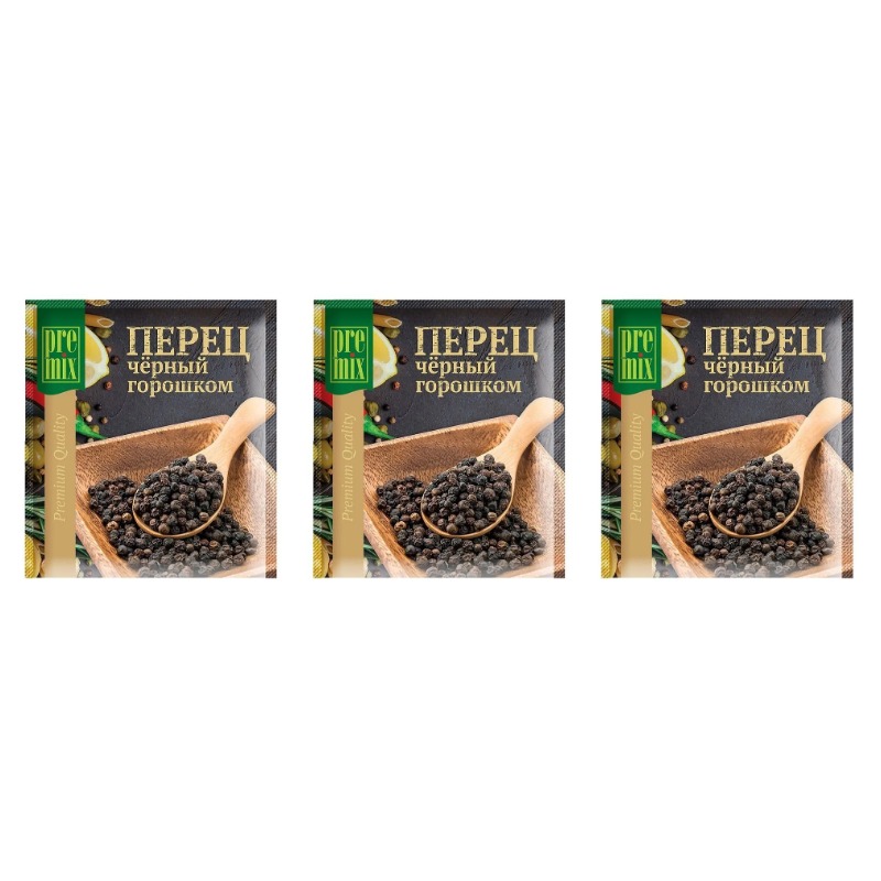 

Перец PreMix Черный горошком, 100 г х 3 шт, Черый горошком 100 гр
