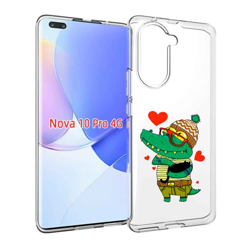 Чехол MyPads зеленый-крокодильчик-в-красной-оправе для Huawei Nova 10 Pro противоударный