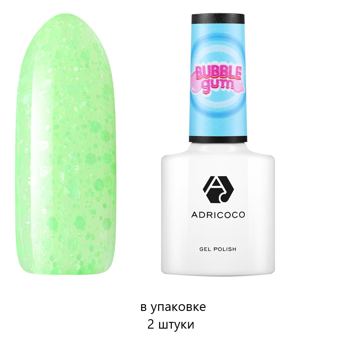 

Гель-лак для ногтей AdriCoco с неоновой слюдой Bubble Gum №06 бодрящий лайм 8 мл 2 шт, Зеленый, kr-22536