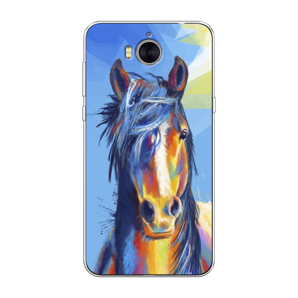 

Чехол на Huawei Y5 2017 "Лошадь арт 3", Голубой;желтый;синий, 62550-1