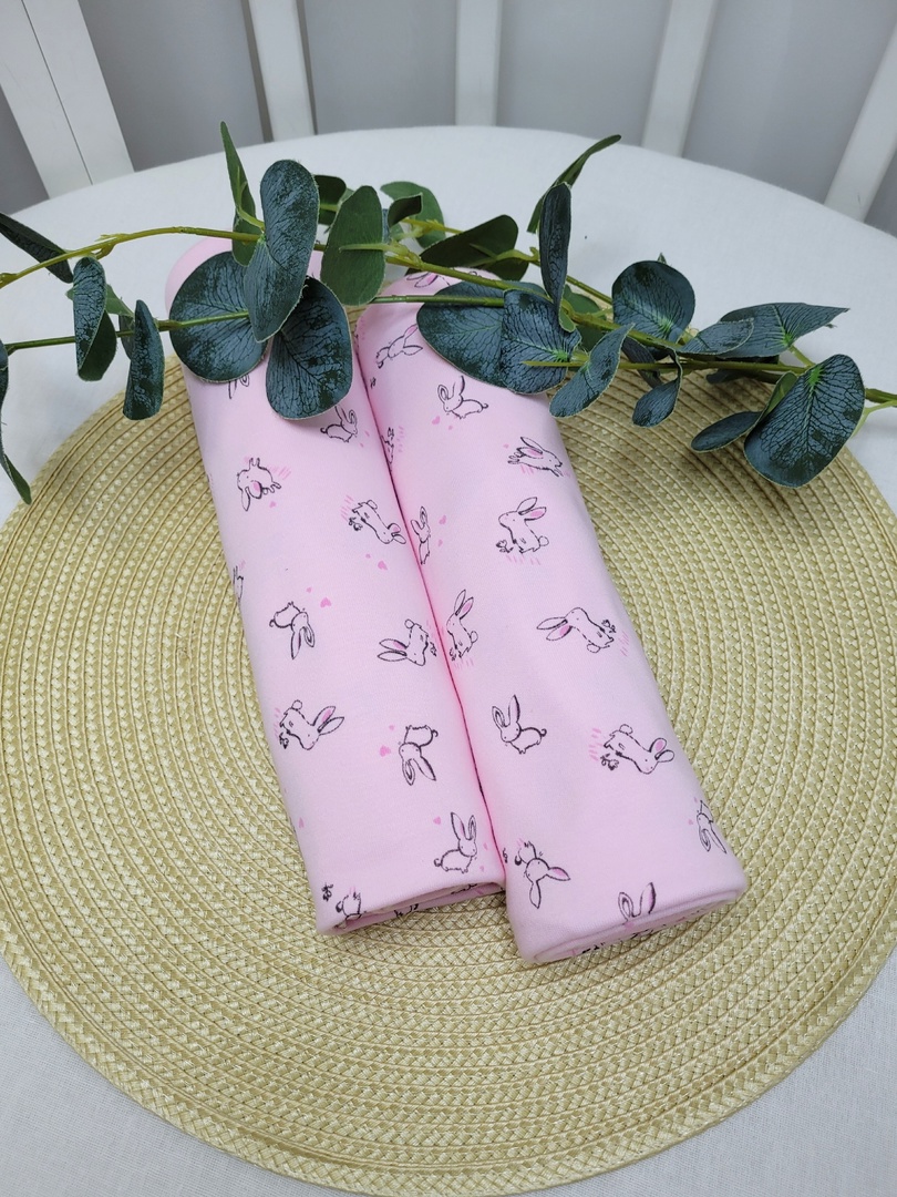 Набор пелёнок из интерлока Кролики с розовыми сердечками 2шт 90x100см