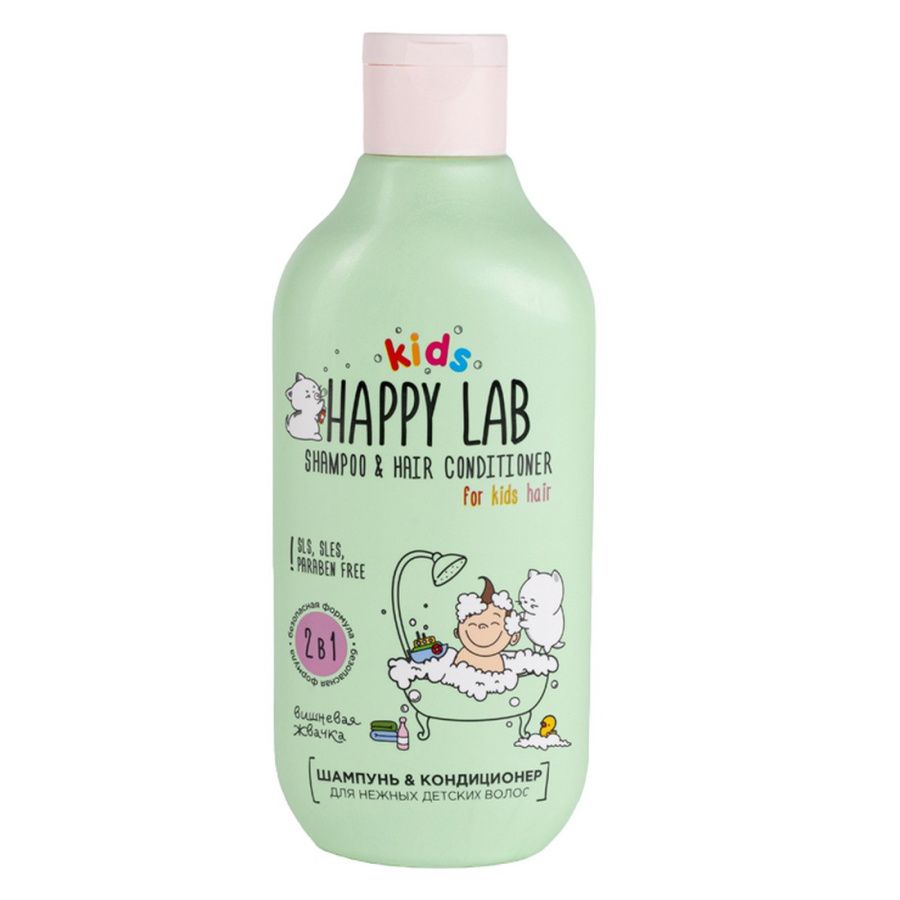 Happy Lab Kids Шампунь-кондиционер 2 в 1 для нежных детских волос  Вишневая жвачка, 300 мл