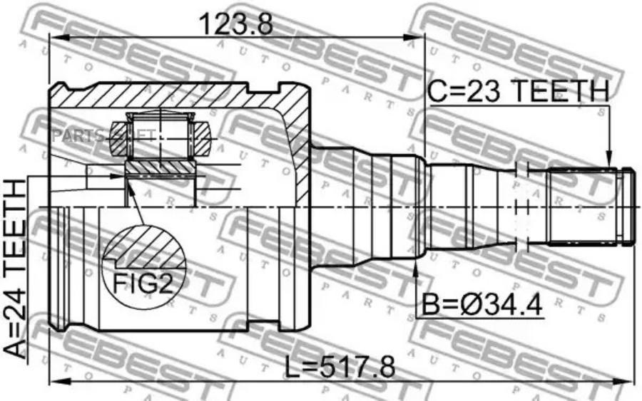 

FEBEST ШРУС ВНУТРЕННИЙ ПРАВЫЙ 24X34.4X23