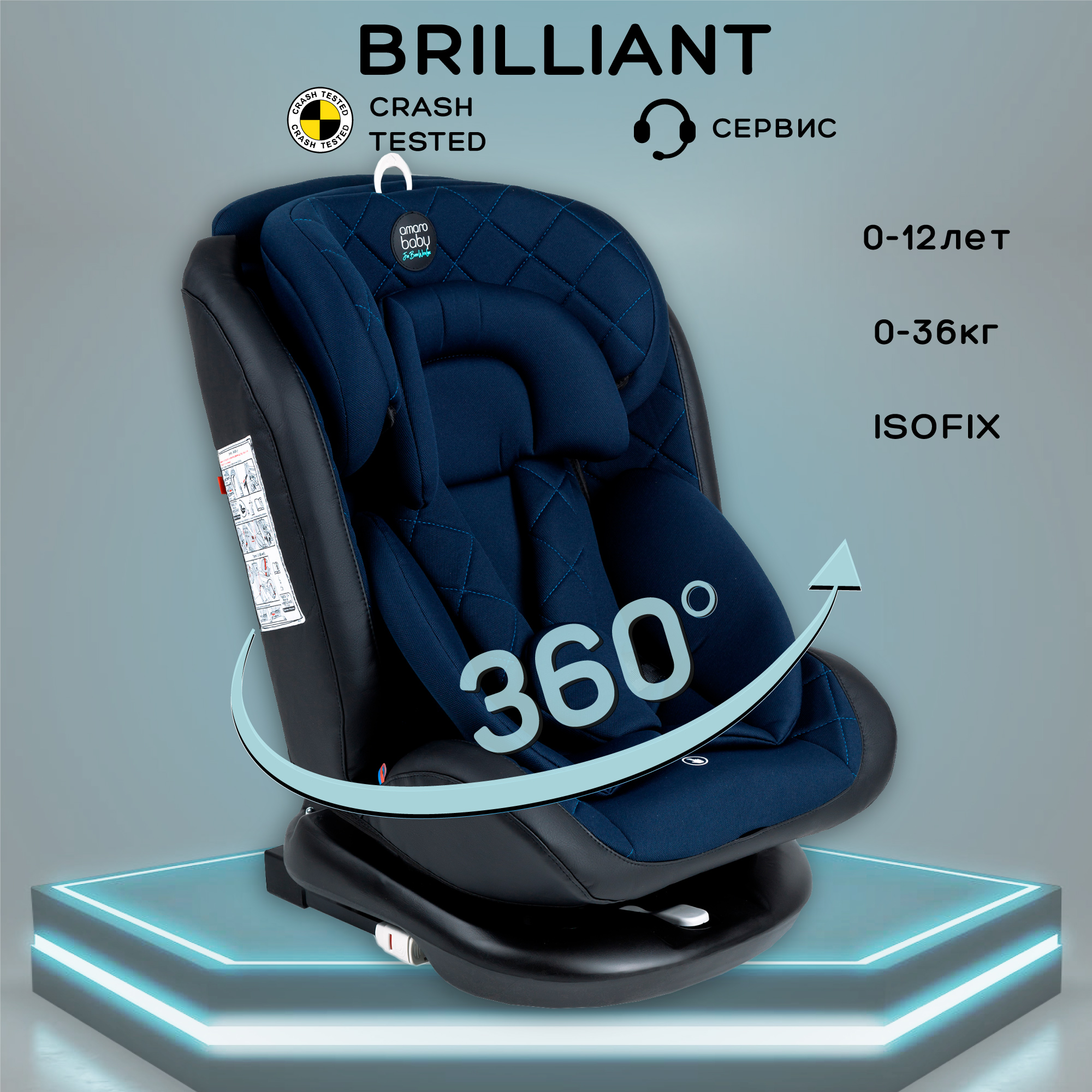 Автокресло Amarobaby Brilliant ISOFIX класс D, группа 0+/1/2/3, синий