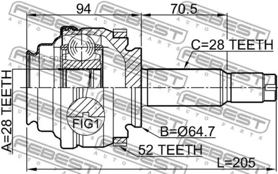 

FEBEST ШРУС НАРУЖНЫЙ ЗАДНИЙ 28X64.7X28