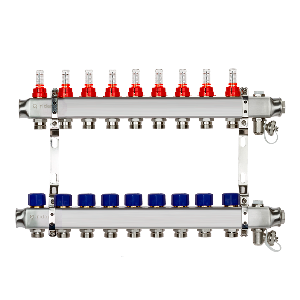 Комплект коллекторов Ридан SSM-9RF set с расходомерами и кронштейнами, 9 контуров комплект коллекторов fhf 11 set с кронштейнами и воздухоотводчиками 11 контуров