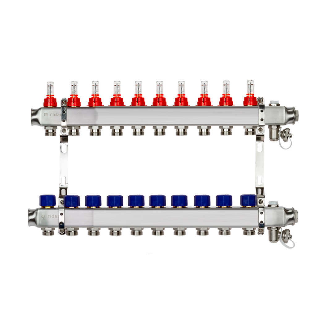 фото Комплект коллекторов ридан ssm-10rf set с расходомерами и кронштейнами, 10 контуров
