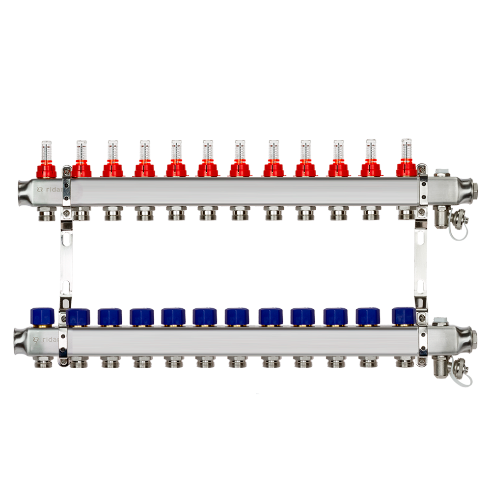 фото Комплект коллекторов ридан ssm-12rf set с расходомерами и кронштейнами, 12 контуров